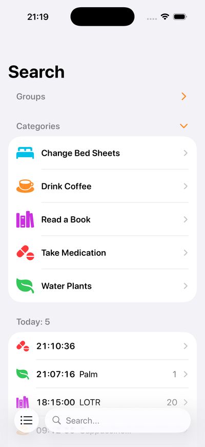 Chronicling iPhone screenshot showing settings